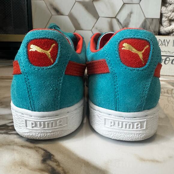 Puma Men’s Suede Bluebird Tigerlilly Sneakers Size 7.5 US, 40EU Turquoise Orange - Picture 4 of 11